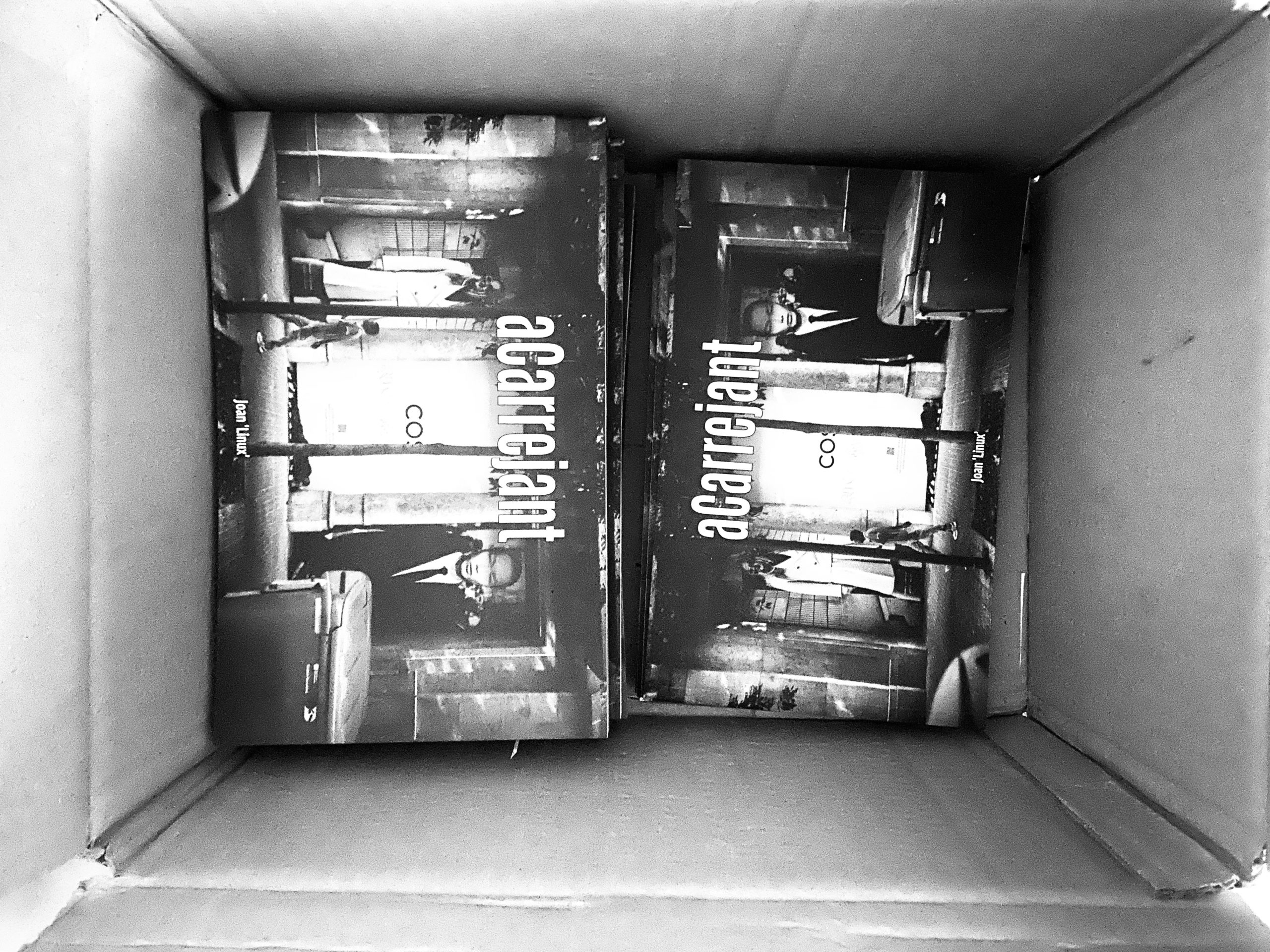 Imatge de llibres encara a la seva caixa, a punt de ser distribuits